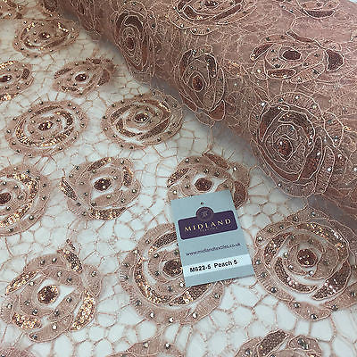 Vintage embellished Mesh net Double scalloped edging Dress Fabric 58' Wide M622 - Midland Textiles & Fabric