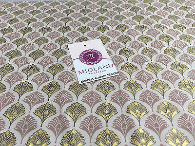 Retro Peacock Bird Feather Flower Fan Gold Lacquered Cotton Lawn Fabric 58' M546 - Midland Textiles & Fabric