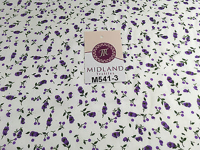 Small Floral Print on white soft polycotton dress Fabric 45' Wide M541 Mtex - Midland Textiles & Fabric