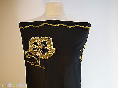 Black Georgette with floral sequins and scalloped edging dress fabric 54' Mtex - Midland Textiles & Fabric