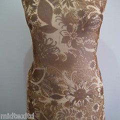 Golden Brown Earthy Flower and Leaf Print Fabric. 58' Georgette Chiffon M145-12 - Midland Textiles & Fabric
