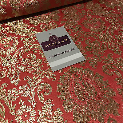 Gold Indian Floral Metallic Print Banarsi faux Silk Brocade Fabric 40' M370 Mtex - Midland Textiles & Fabric