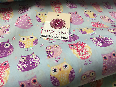 Retro Novelty Quirky Owl Printed 100% cotton Poplin Fabric 44' Wide  M529 Mtex - Midland Textiles & Fabric
