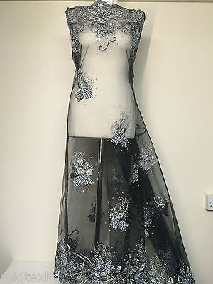Vintage Floral embellished and stones dress net with scalloped edging M232 Mtex - Midland Textiles & Fabric