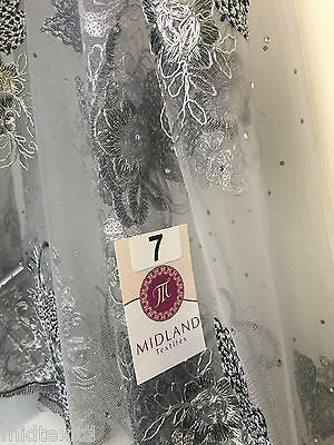 Vintage Floral embellished and stones dress net with scalloped edging M232 Mtex - Midland Textiles & Fabric