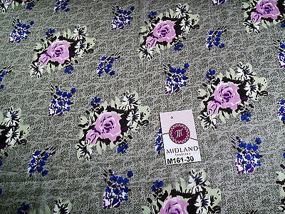 Soft olive floral pink rose printed chiffon fabric 44