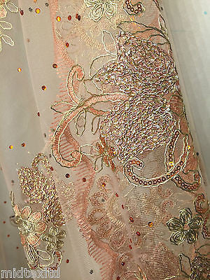 Vintage Floral embellished and stones dress net with scalloped edging M232 Mtex - Midland Textiles & Fabric