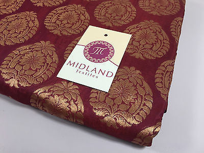 Pure Silk Indian Banarsi Floral Woven Golden Metallic Brocade 45' M260 Mtex - Midland Textiles & Fabric