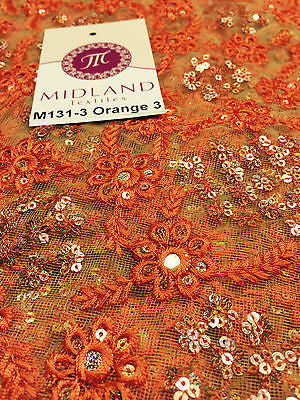 Indian Floral Intricate sequin embroidered Tulle net dress fabric 40' Wide M131 - Midland Textiles & Fabric