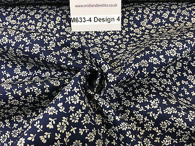 Navy And White Floral Paste Printed 100% Cotton Poplin Craft Fabric 45' M633 - Midland Textiles & Fabric