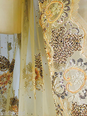 Vintage Floral embellished and stones dress net with scalloped edging M232 Mtex - Midland Textiles & Fabric