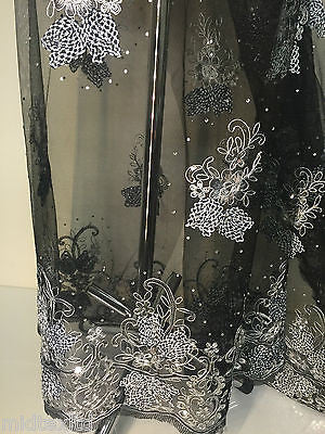 Vintage Floral embellished and stones dress net with scalloped edging M232 Mtex - Midland Textiles & Fabric