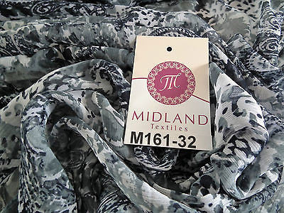 Cloud Grey Paisley printed chiffon fabric 44' wide M161-32 Mtex - Midland Textiles & Fabric