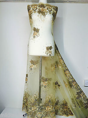 Vintage Floral embellished and stones dress net with scalloped edging M232 Mtex - Midland Textiles & Fabric