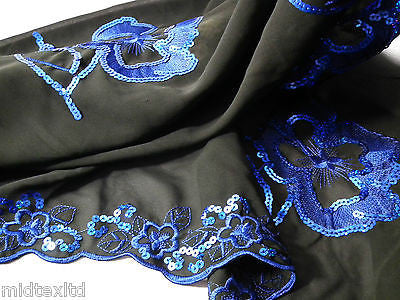 Black Georgette with floral sequins and scalloped edging dress fabric 54' Mtex - Midland Textiles & Fabric