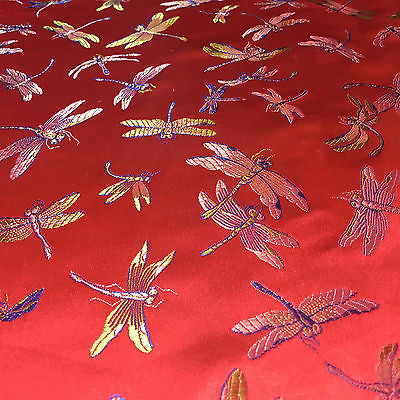 CHINESE ORIENTAL GOLD DRAGONFLY BROCADE SILKY SATIN DRESS FABRIC 44' M163 - Midland Textiles & Fabric