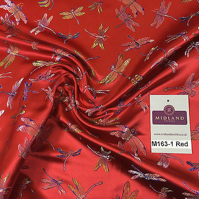 CHINESE ORIENTAL GOLD DRAGONFLY BROCADE SILKY SATIN DRESS FABRIC 44' M163 - Midland Textiles & Fabric