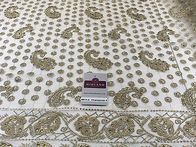 Metallic Embroided and Stone work lace mesh Dress Net Fabric 46' Wide M625 - Midland Textiles & Fabric