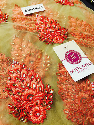 Indian Embellished Embroidered Gold Base Tulle net dress fabric 40' Wide M130 - Midland Textiles & Fabric