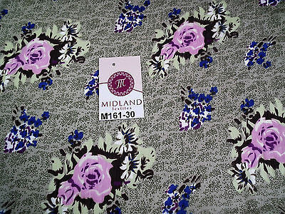 Soft olive floral pink rose printed chiffon fabric 44