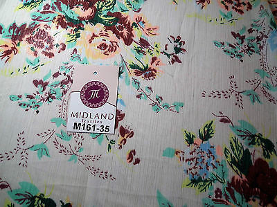 Cream floral printed crinkle chiffon fabric 44" wide M161-35 Mtex - Midland Textiles & Fabric