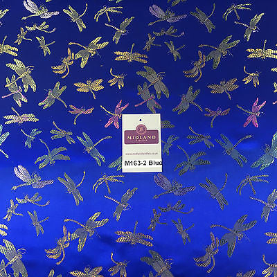CHINESE ORIENTAL GOLD DRAGONFLY BROCADE SILKY SATIN DRESS FABRIC 44' M163 - Midland Textiles & Fabric