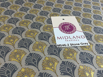 Retro Peacock Bird Feather Flower Fan Gold Lacquered Cotton Lawn Fabric 58' M546 - Midland Textiles & Fabric
