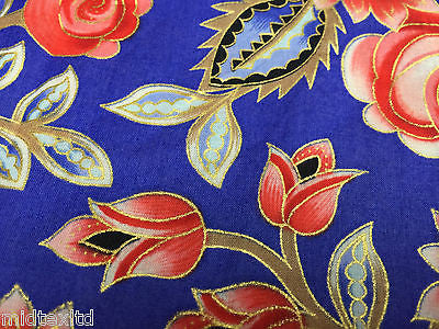 Rose Design With Gold Foil 100% Cotton Lawn Dress fabric 58" wide  M273 Mtex - Midland Textiles & Fabric