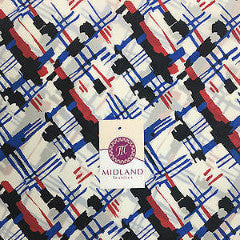 White, red, blue and black satin chiffon twill high street printed 58" M401-6 - Midland Textiles & Fabric