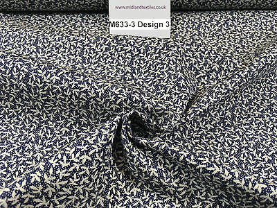 Navy And White Floral Paste Printed 100% Cotton Poplin Craft Fabric 45