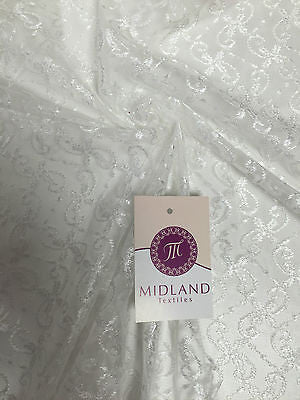 White Dress net with intricate thread work Semi transparent 45" Wide M186-12 - Midland Textiles & Fabric