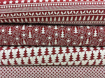 Red Scandi 100% Cotton Christmas themed Patchwork and Crafting  Fabric 45