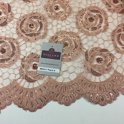 Vintage embellished Mesh net Double scalloped edging Dress Fabric 58' Wide M622 - Midland Textiles & Fabric