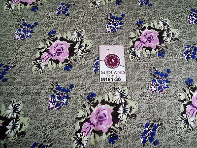 Soft olive floral pink rose printed chiffon fabric 44