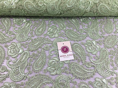 Light Green Corded Floral Paisley Double Scalloped Edging 50" Wide M236 Mtex - Midland Textiles & Fabric