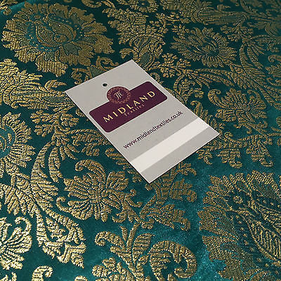 Gold Indian Floral Metallic Print Banarsi faux Silk Brocade Fabric 40' M370 Mtex - Midland Textiles & Fabric