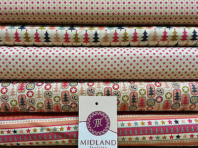 Multi Scandi 100% Cotton Christmas themed Patchwork & Crafting  Fabric 45' Mtex - Midland Textiles & Fabric