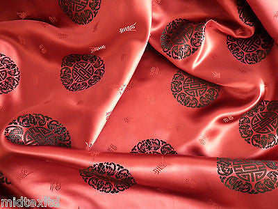 Chinese Fortune Medallion Print Silky Satin Fabric 45