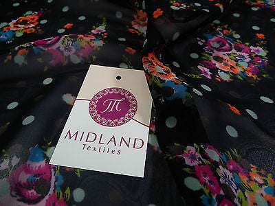 Deep Navy Floral polka dot chiffon semi transparent 44' wide M161-18 Mtex - Midland Textiles & Fabric