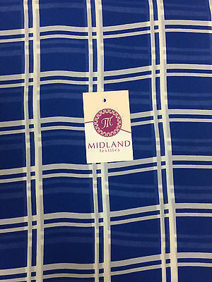 Cobalt and off White Window pane check chiffon high street printed 58' M401-3 - Midland Textiles & Fabric