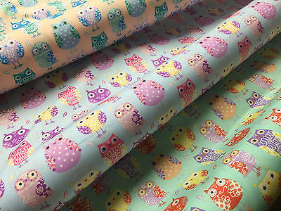 Retro Novelty Quirky Owl Printed 100% cotton Poplin Fabric 44