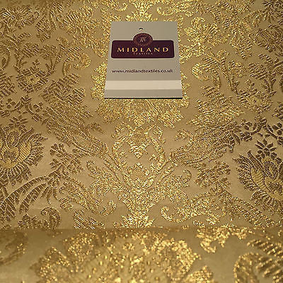 Gold Indian Floral Metallic Print Banarsi faux Silk Brocade Fabric 40