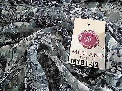 Cloud Grey Paisley printed chiffon fabric 44