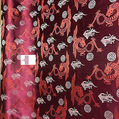 Chinese Dragon with Chinese Words brocade Silky Satin dress fabric 45' M395 Mtex - Midland Textiles & Fabric