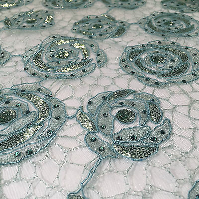 Vintage embellished Mesh net Double scalloped edging Dress Fabric 58' Wide M622 - Midland Textiles & Fabric