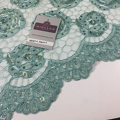 Vintage embellished Mesh net Double scalloped edging Dress Fabric 58' Wide M622 - Midland Textiles & Fabric