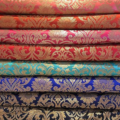 Indian Floral gold metallic banarsi brocade faux silk fabric 44' Wide M692 - Midland Textiles & Fabric