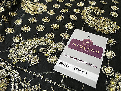 Metallic Embroided and Stone work lace mesh Dress Net Fabric 46" Wide M625 - Midland Textiles & Fabric