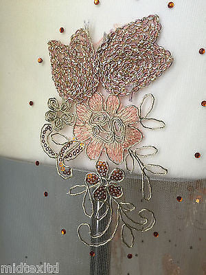 Vintage Floral embellished and stones dress net with scalloped edging M232 Mtex - Midland Textiles & Fabric