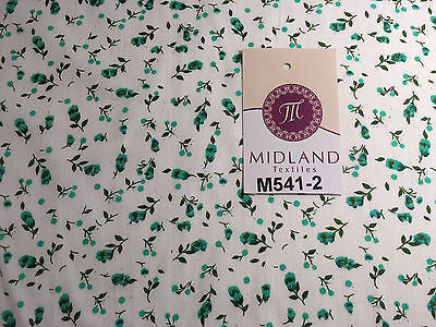 Small Floral Print on white soft polycotton dress Fabric 45' Wide M541 Mtex - Midland Textiles & Fabric